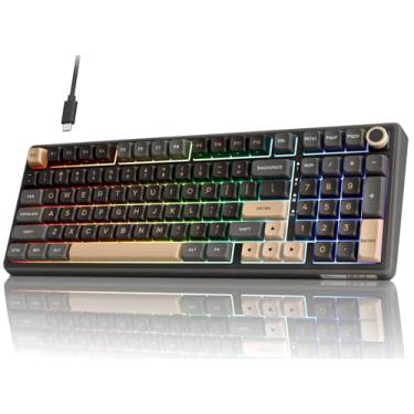 Imagem de RK ROYAL KLUDGE Teclado mecânico R98 Pro, teclado para jogos com fio 96% RGB retroiluminado com teclado numérico e botão de volume, montagem de junta, teclas PBT de layout dos EUA perfil MDA