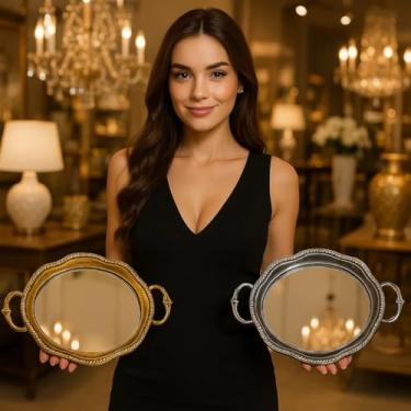 Imagem de Bandeja Decorativa para Café Recepção Mesas Casamentos Decoração Luxo (Prata Antigo)