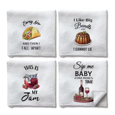 Imagem de WADORN 4 peças de toalhas de mão engraçadas, frases de piadas decorativas fofas toalhas de prato de cozinha 61 x 40 cm microfibra absorvente macio toalhas de prato de chá para banheiro, jantar, férias