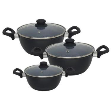 Imagem de Jogo 3 Panela Cerâmica Indução Antiaderente Com Tampa Não Gruda - MUND