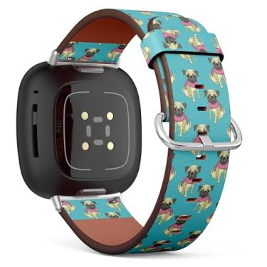 Imagem de Pulseira de couro compatível com Samsung Galaxy Watch 6/Classic, Galaxy Watch 5/PRO, Galaxy Watch 4 Classic, pulseira de couro (Pug Dog 2)