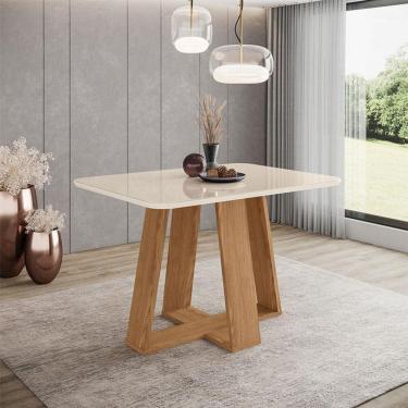 Imagem de Mesa de Jantar Lins 120 cm Ambiente Canto Arredondado com Vidro Nature Off White - Henn