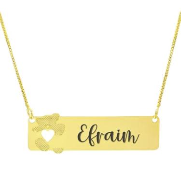 Imagem de Colar Personalizado Ursinho Coração Vazado Gravação Efraim Banhado Ouro 18K - 999012023