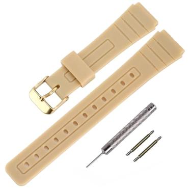 Imagem de Pulseira de relógio de TPU para Casio F-91W/F-84/F-94/F-105/F-108/A-158, pulseiras masculinas e femininas (fivela dourada/cáqui)