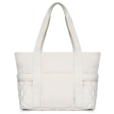 Imagem de NOL Natural Organic Lifestyle Bolsa feminina leve acolchoada com compartimentos com zíper | Bolsa de mão impermeável para viagens, trabalho, enfermeira, academia, creme