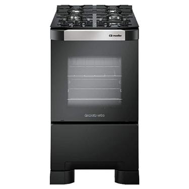 Imagem de Fogão a Gás Mueller Decorato Vetro 4b Preto Fosco Mesa de Vidro-Bivolt 