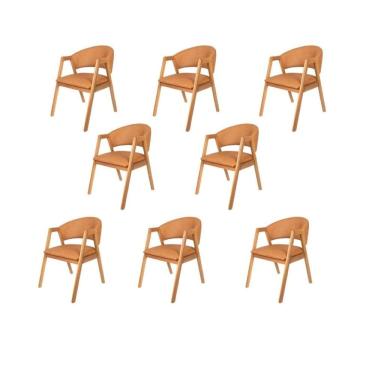 Imagem de Conjunto 8 Cadeiras Madeira de Eucalipto Estofada Courino Hibisco Caramelo