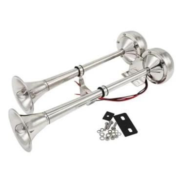 Imagem de Buzina Dupla Inox 12V Tipo Corneta Som Grave Barco