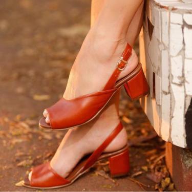 Imagem de Sandália de Salto em Couro Ádala Caramelo - Amo Calçados, 40