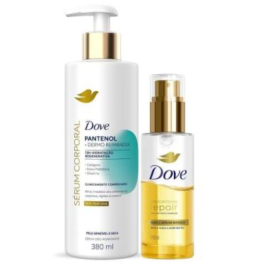 Imagem de Kit Dove Sérum Corporal Pantenol + Dermo Reparador 380ml + Óleo Sérum 
