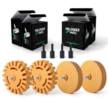 Imagem de FOSHIO Pacote com 4 removedores de decalque de roda de borracha, roda de remoção de decalque de 10 cm com adaptador, 2 pacotes sólidos e 2 pacotes de ferramentas de roda de borracha com fenda para