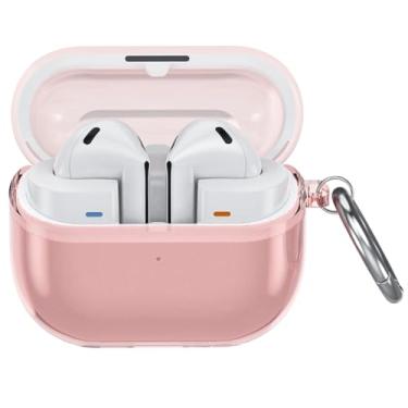 Imagem de USTIYA Capa para Samsung Galaxy Buds 3 FE/Buds 3 / Buds 3 Pro, capa transparente, chaveiro, proteção e carregamento sem fio (Rosa)