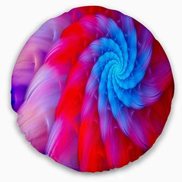 Imagem de Designart sala de estar redonda floral com flor fractal vermelha e rosa redonda, sofá, almofada de alta qualidade + capa de almofada impressa em ambos os lados 40 cm