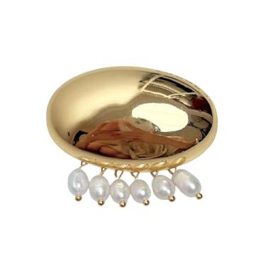 Imagem de Broche de borla de pérola oval grosso para mulheres e homens, banhado a ouro/prata, alfinetes geométricos minimalistas polidos para dança, banquete, vestido, terno, camisa, cerimônia, acessórios de