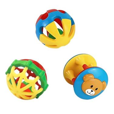 Imagem de Brinquedo Infantil Mordedor e Chocalho para Bebê 3 Peças Educativo Sensorial com Sons Suaves, Estímulo Motor e Auxilia na Dentição Segura