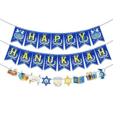 Imagem de Happy Hanukkah Banner, Chanukah Letter Menorah Pattern Banner Festival of Lights Jewish New Year Decoration for Hanukkah Party Decoration Supply