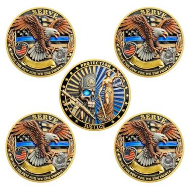 Imagem de 5 peças Moeda Desafio Policial Serviço de Aplicação da Lei e Medalhão de Integridade Obrigado por sua Dedicação Token Presentes de Apreciação para Policiais Veteranos e Famílias (Skull Justice Lady)