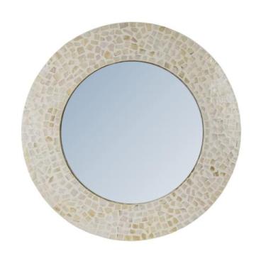 Imagem de Espelho Grande Redondo Laradore Moldura em Madrepérola 60cm