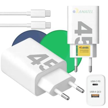 Imagem de Cabo USB Tipo C + Fonte Carregador Super Turbo 45W - Cabo USB Tipo C de 1m Compatível com Celulares Motorola Samsung iPhone 15 16 17 Ipad Tablets Notebooks