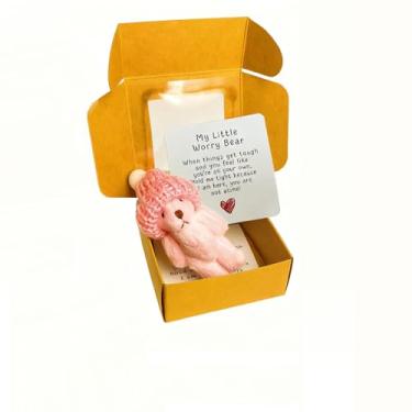 Imagem de Vresqi Pink Mini Plush Teddy Bear in Box - My Little Worry Bear with Emotional Support Card, Pocket-Sized Keepsake for Gifts