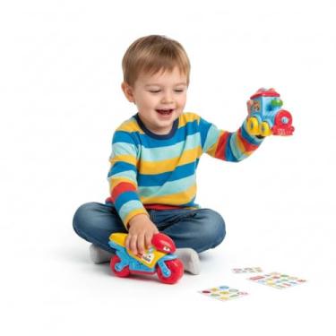 Imagem de Kit 3 Veículos de Brinquedo para Crianças Trem, Moto e Caminhão Educativo, Colorido e Seguro Estimula Criatividade e Coordenação Motora