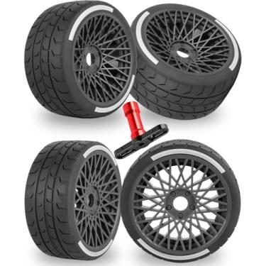 Imagem de RCarmubWow Rodas e pneus RC em pneu de estrada para 1/7 Arrm a Felony 6S BLX, rodas de plástico hexagonais de 17 mm, pneus de caminhão RC, pneu rodoviário, pneu de estrada, 4 peças, cinza