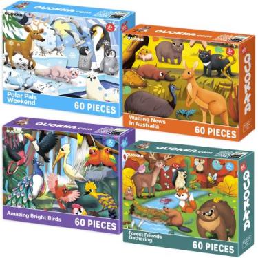 Imagem de Conjunto Puzzle QUOKKA de 4x60 peças para crianças de 4 a 6 anos - Ani