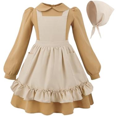 Imagem de FCCAM Prairie Colonial Costume Girls Long Sleeves Pioneer Dresses for Girls American Pilgrim Costume S Age Over 4 Years Old Orange