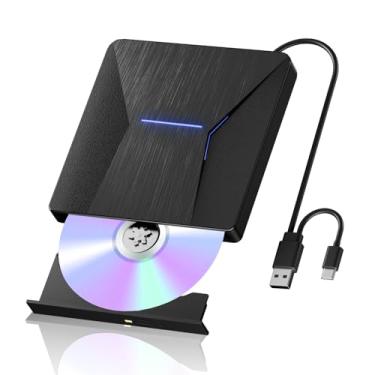 Imagem de Drives Blu-ray externos para laptop, Blueray/DVD externo para PC, gravador Bluray USB 3.0 e Tipo-C Bluray, gravador de CD DVD Blu Ray compatível com Windows XP/7/8/10, laptop, desktop, MacOS