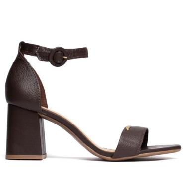 Imagem de Sandália Feminina Bottero Salto Grosso Couro Marrom Escuro, Marrom, 37