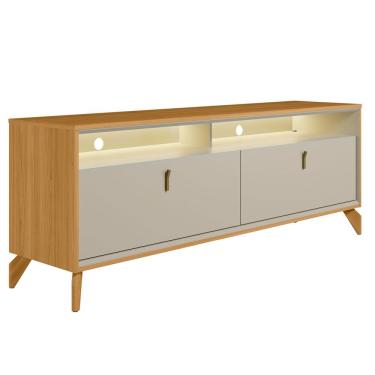 Imagem de Rack Para Sala de Estar TV 70 Pol Com LED 160cm Naomi L05 Tauari Off White Fosco - Lyam Decor