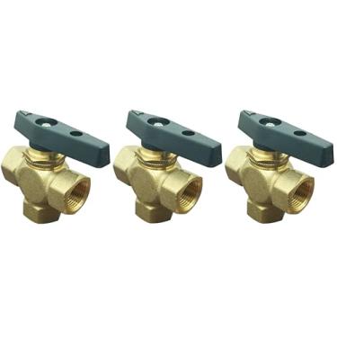 Imagem de OCS Parts Válvulas esféricas de latão de 3 vias | Pacote com 3 | Roscas NPT fêmea de 3/20.3 cm | Válvulas de montagem em painel com padrão de fluxo de porta L