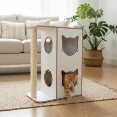 Imagem de Arranhador para Gatos com Casa e Playground em MDF 15mm  Móveis e Brin