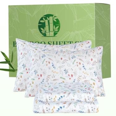 Imagem de Bedlifes Jogo de lençol de solteiro floral de 3 peças - lençóis refrescantes mistura raiom derivado de bambu, macio e respirável, bolso profundo 40,6 cm, resistente a rugas - Design floral boho
