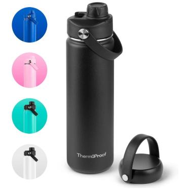 Imagem de Garrafa Térmica para Água 650mL em Aço Inoxidável com Isolamento a Vácuo de Parede Dupla e 2 tampas à Prova de Vazamento