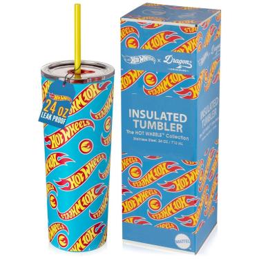 Imagem de Copo 700 mL Hot Wheels de Aço Inoxidável Isolado a Vácuo com Tampa e 2 Canudos, Azul