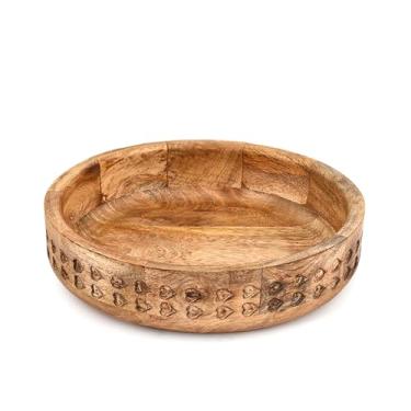 Imagem de Tigela de salada de madeira de manga redonda para servir salada de madeira natural para jantar, hospedagem ou decoração de cozinha (25,4 cm x 25,4 cm x 6,3 cm)