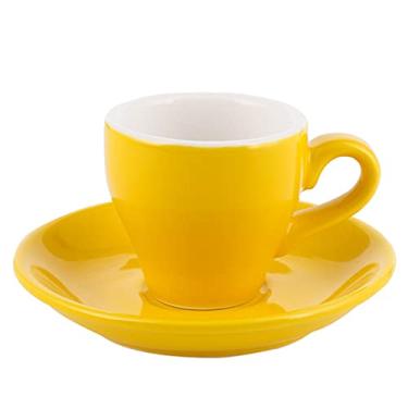 Imagem de Caneca Espresso Xícaras e Pires Simplicidade Cor Cerâmica Pequena Capacidade Conjunto de Xícaras e Pires para Restaurante Doméstico Xícaras de Café com Colher (80ml) Caneca de Café (Cor: Amarelo)