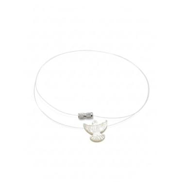 Imagem de AURUM SEMIJOIAS | Colar Chocker Divino Espírito Santo em Madrepérola com Fio de Nylon 45cm, Fecho Rosqueável Folheado a Prata, Acessório para Meninas e Mulheres, Religioso, Fé Cristã, Moda Católica, Casual e Elegante.