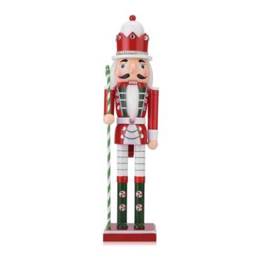 Imagem de Decorações de quebra-nozes de soldado de Natal de madeira, boneco quebra-nozes de Natal de 38 cm, decoração de Natal para casa, prateleira ou exibição de festa (vermelho)