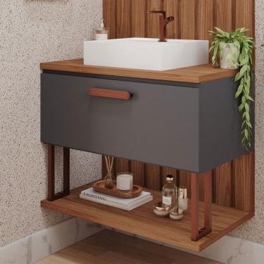 Imagem de Armário de Banheiro Duna 80 Cm 1 Porta 100% Mdf Titanium/Freijó - Mgm Móveis