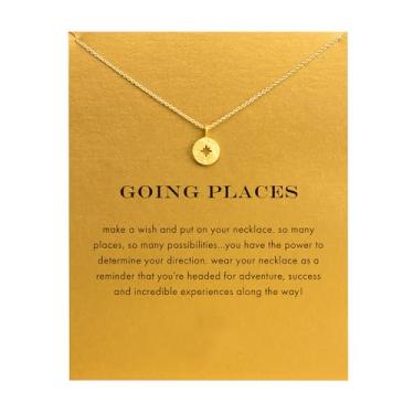 Imagem de Colar com pingente de bússola para mulheres, amizade, ferradura, boa sorte, elefante com pingente de corrente com cartão de presente, Medium, Liga de aço, Sem Pedra Preciosa