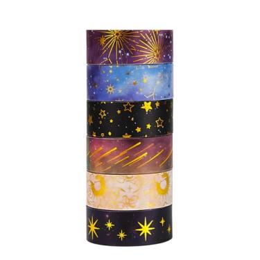 Imagem de Conjunto de 6 rolos de adesivos Washi de 2 m, adesivos com padrão de bronze decorativos para artes faça-você-mesmo artesanato suprimentos de diário scrapbook cartão embrulho