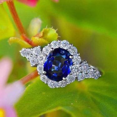 Imagem de Anéis de noivado de zircônia cúbica azul folheados a ouro branco, alianças de compromisso, festas noturnas, presentes de dia dos namorados, alianças de eternidade para mulheres, 7, Cobre, Sem pedra