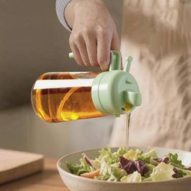 Imagem de Frasco de spray de óleo, dispensador de óleo 2 em 1 e spray de óleo, garrafa de azeite de oliva de vidro de 473 ml para cozinha, verde