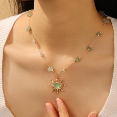 Imagem de Colar feminino banhado a ouro 18 K, corrente de ouro ajustável, com pingente de sol de cristal, joia de verão, gargantilha de cristal de pedra roxa e verde, presentes de aniversário curativos, joias