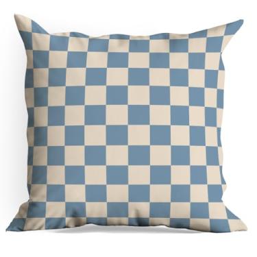 Imagem de Capas de almofada xadrez azul, pacote com 18 x 18, capas de almofada quadriculadas para sala de estar, casa de fazenda, quarto, sofá-cama, decoração de assento de carro, almofada estética