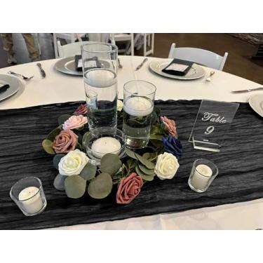Imagem de Caminho de mesa de gaze preta 3 m pano de queijo gaze rústica decoração de mesa de jantar corredores longos para chá de panela, festa de bebê, aniversário, decorações de casamento, 1 pacote 80 x 300