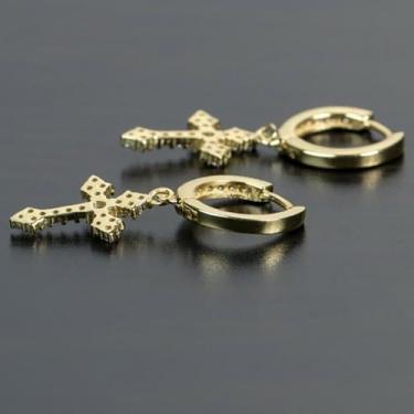 Imagem de Brincos pendentes de zircônia cúbica folheados a ouro branco com design criativo chique em forma de cruz para mulheres, casamentos, festas noturnas, brincos leves para presente para ela, 2inch, Cobre