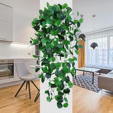 Imagem de Plantas artificiais penduradas de 110 cm, plantas falsas para pendurar, videira de hera falsa, videiras artificiais para parede, ambientes internos e externos, decoração de festa de jardim (folhas